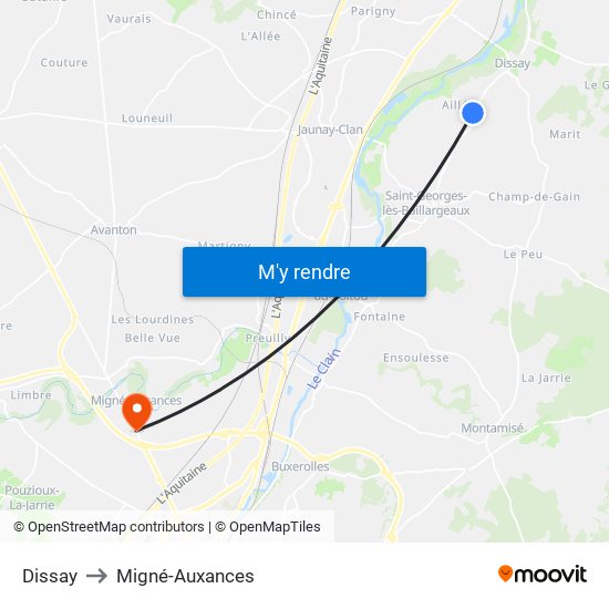 Dissay to Migné-Auxances map