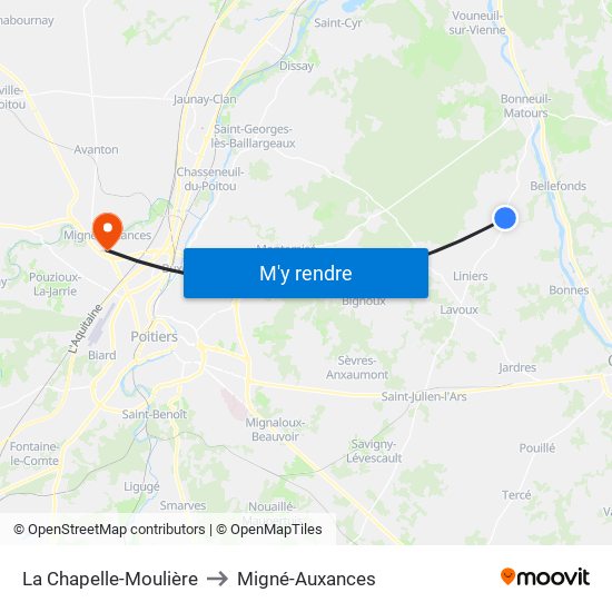 La Chapelle-Moulière to Migné-Auxances map