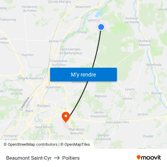 Beaumont Saint-Cyr to Poitiers map