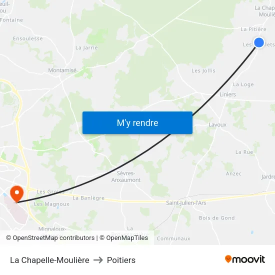 La Chapelle-Moulière to Poitiers map