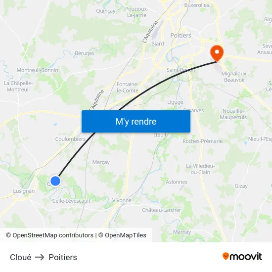 Cloué to Poitiers map