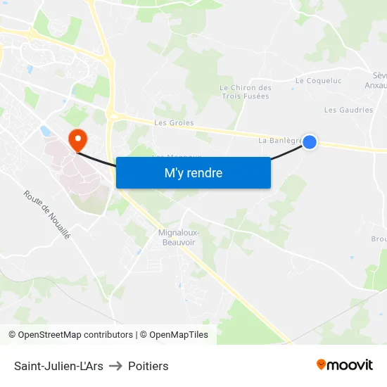 Saint-Julien-L'Ars to Poitiers map