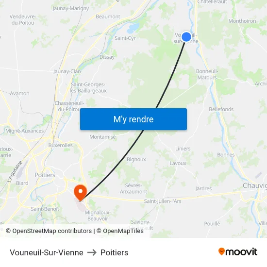 Vouneuil-Sur-Vienne to Poitiers map