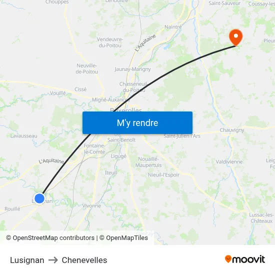 Lusignan to Chenevelles map
