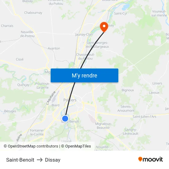 Saint-Benoît to Dissay map