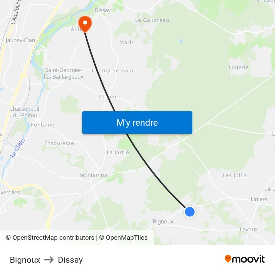 Bignoux to Dissay map