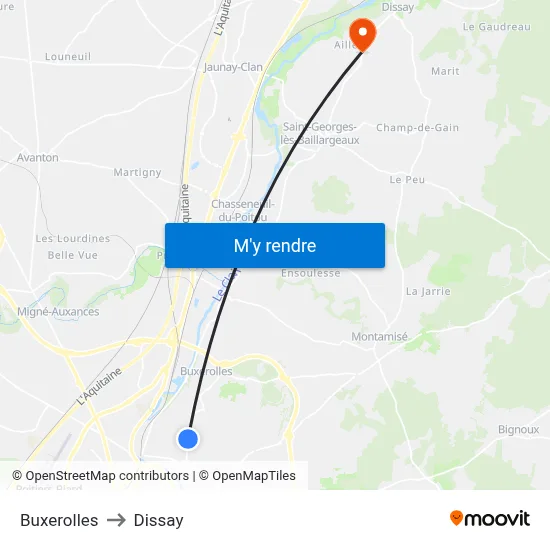 Buxerolles to Dissay map