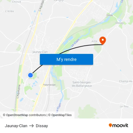 Jaunay-Clan to Dissay map