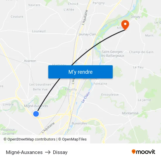Migné-Auxances to Dissay map