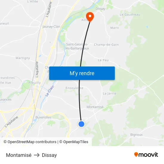 Montamisé to Dissay map