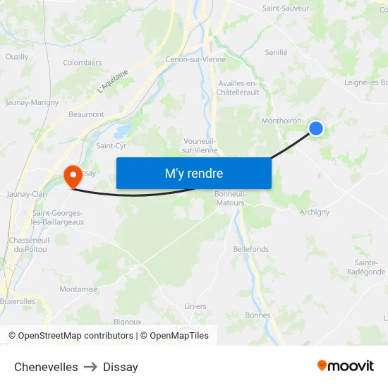Chenevelles to Dissay map