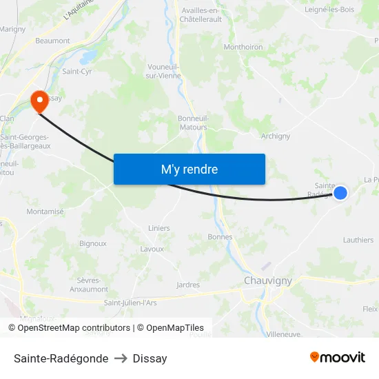 Sainte-Radégonde to Dissay map