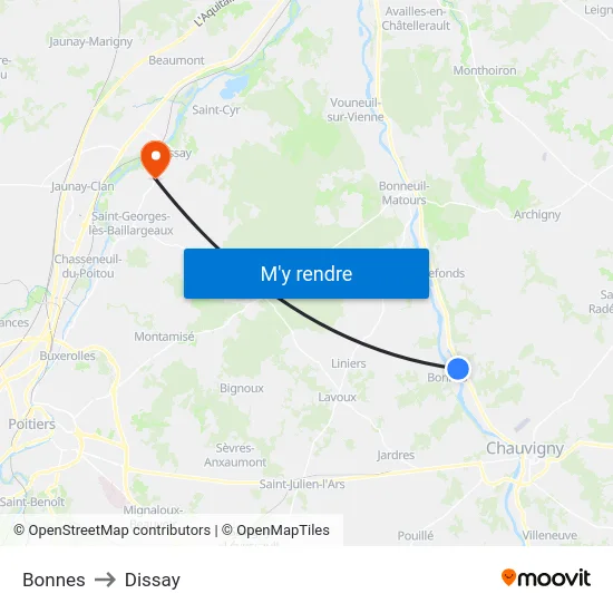 Bonnes to Dissay map