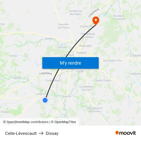 Celle-Lévescault to Dissay map