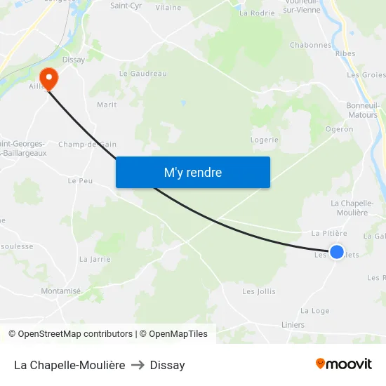 La Chapelle-Moulière to Dissay map