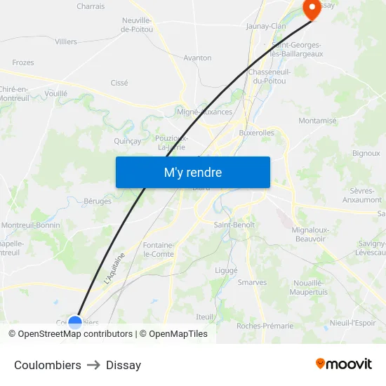 Coulombiers to Dissay map