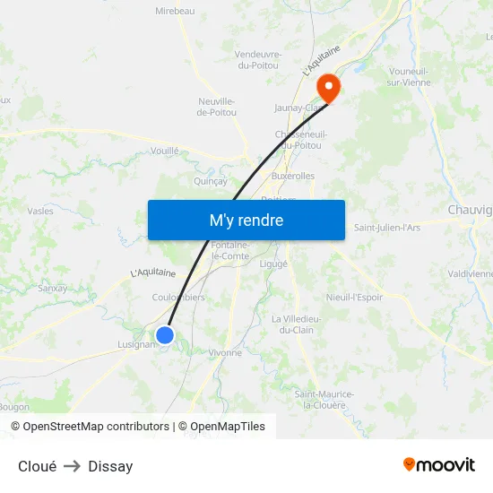 Cloué to Dissay map