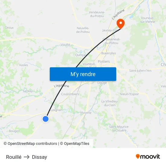 Rouillé to Dissay map