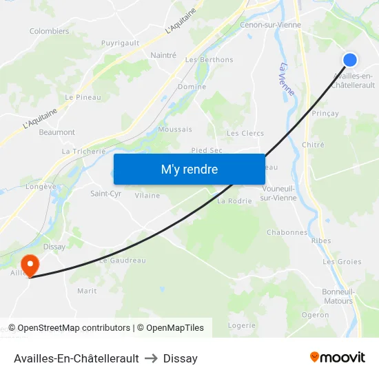 Availles-En-Châtellerault to Dissay map