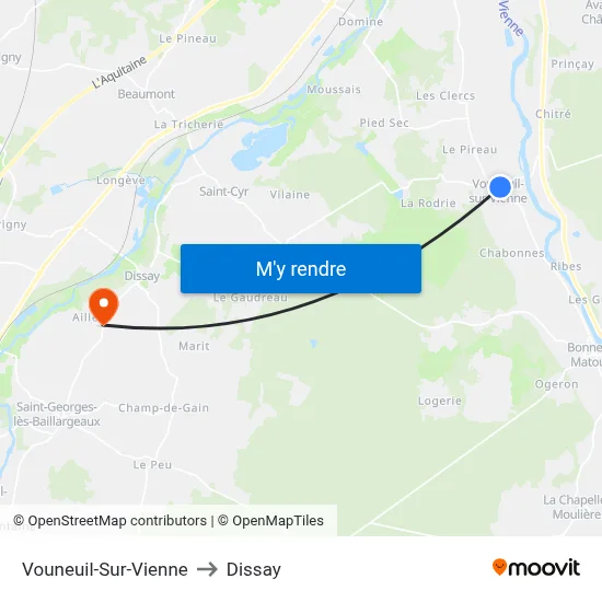 Vouneuil-Sur-Vienne to Dissay map