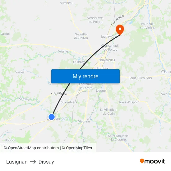 Lusignan to Dissay map