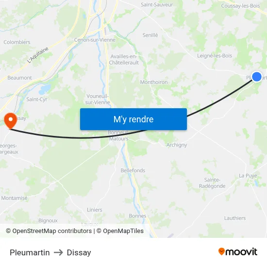 Pleumartin to Dissay map