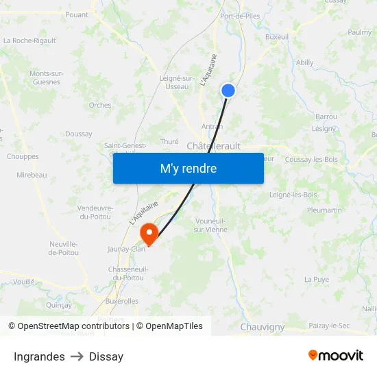 Ingrandes to Dissay map