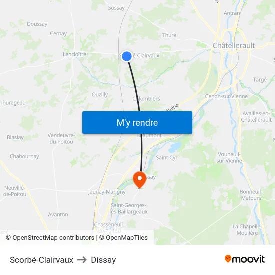 Scorbé-Clairvaux to Dissay map