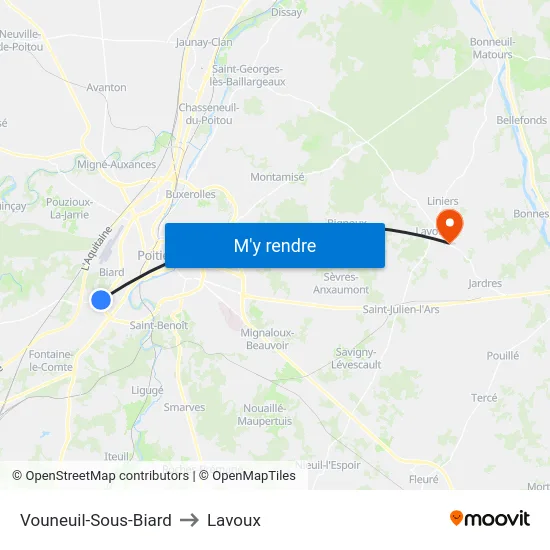 Vouneuil-Sous-Biard to Lavoux map