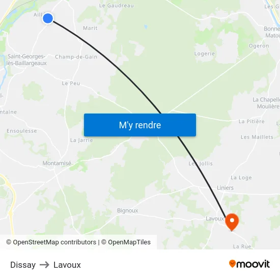 Dissay to Lavoux map
