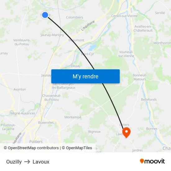 Ouzilly to Lavoux map