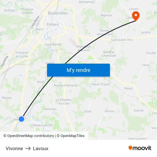 Vivonne to Lavoux map