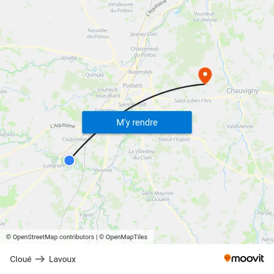 Cloué to Lavoux map