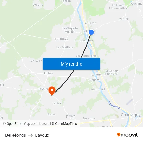 Bellefonds to Lavoux map