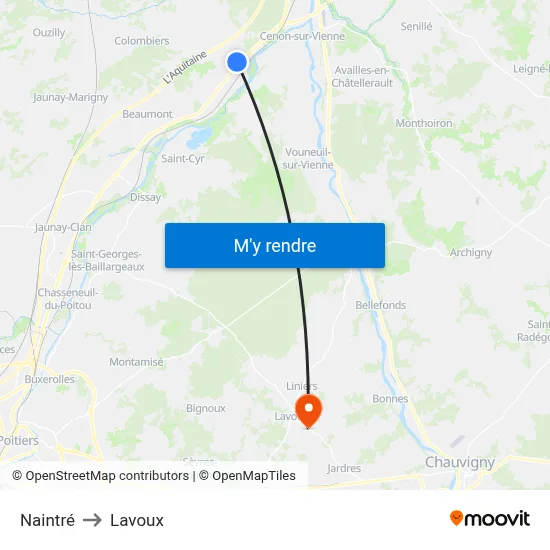 Naintré to Lavoux map