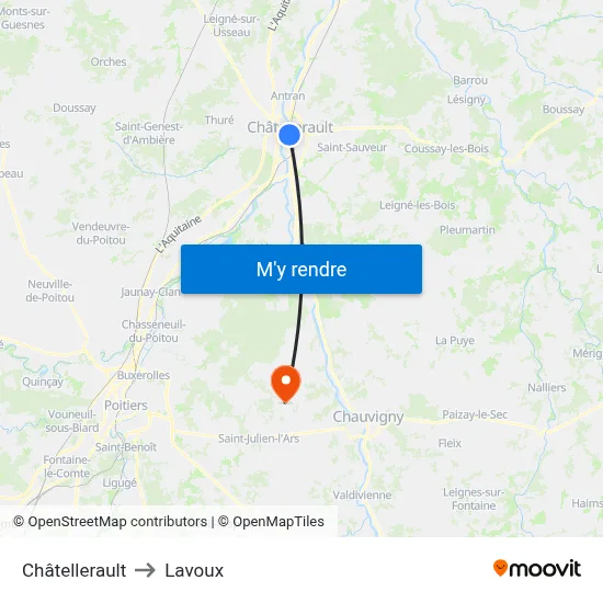 Châtellerault to Lavoux map