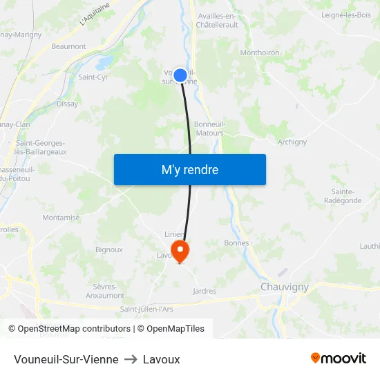 Vouneuil-Sur-Vienne to Lavoux map