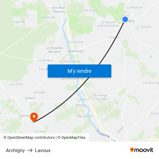 Archigny to Lavoux map