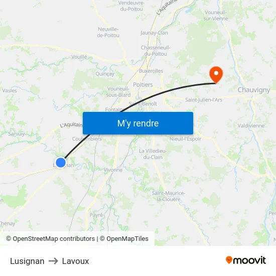 Lusignan to Lavoux map
