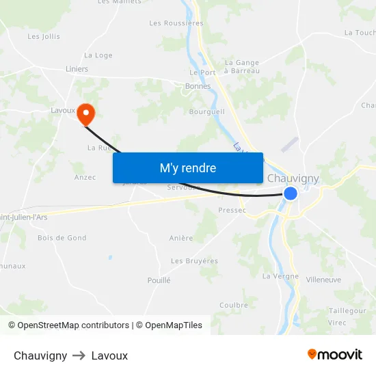 Chauvigny to Lavoux map