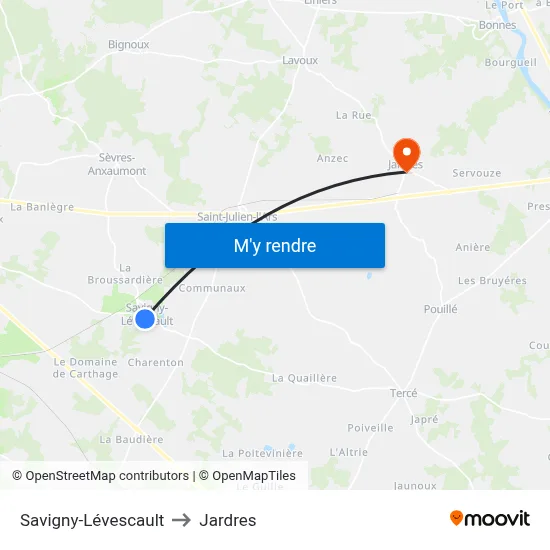 Savigny-Lévescault to Jardres map