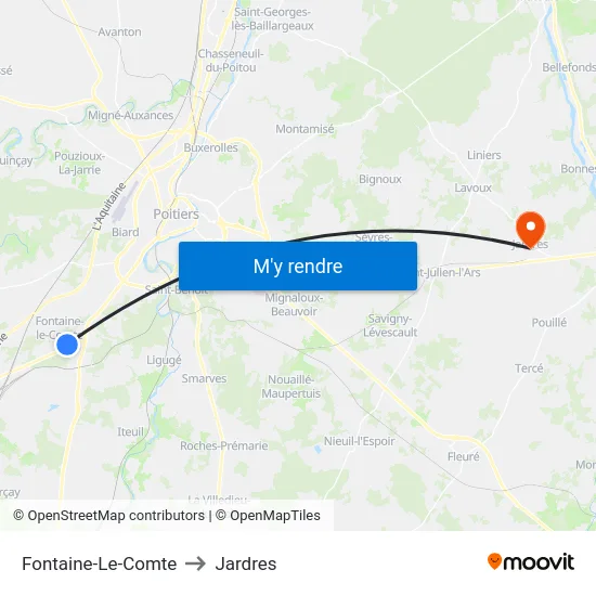 Fontaine-Le-Comte to Jardres map