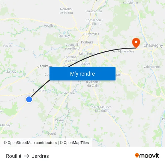 Rouillé to Jardres map