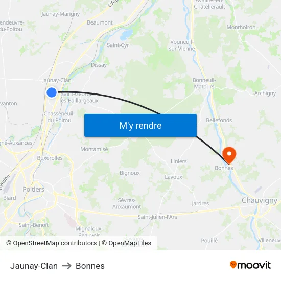 Jaunay-Clan to Bonnes map