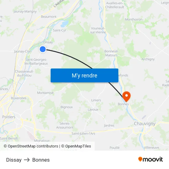 Dissay to Bonnes map
