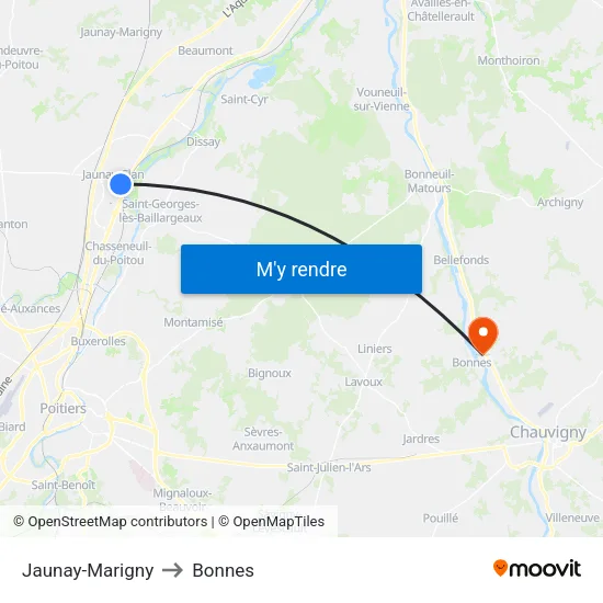 Jaunay-Marigny to Bonnes map