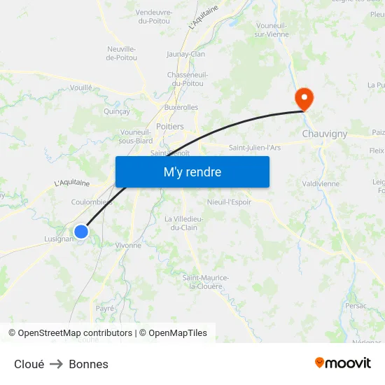 Cloué to Bonnes map