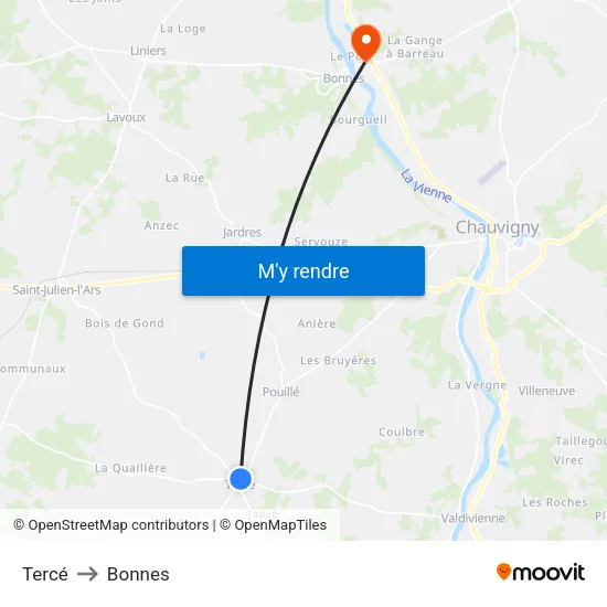 Tercé to Bonnes map