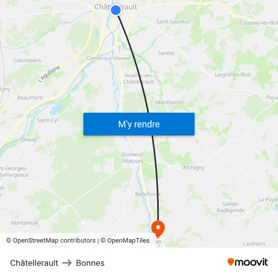 Châtellerault to Bonnes map