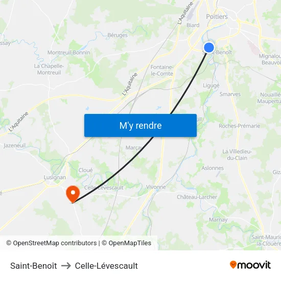 Saint-Benoît to Celle-Lévescault map